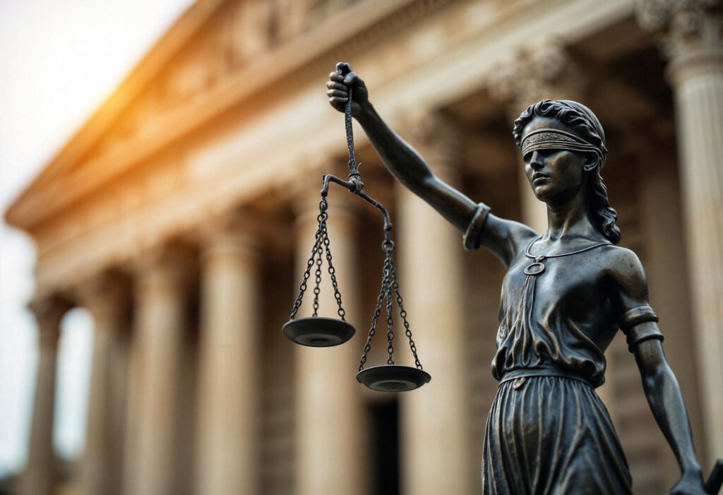 un primer plano de la estatua de la justicia